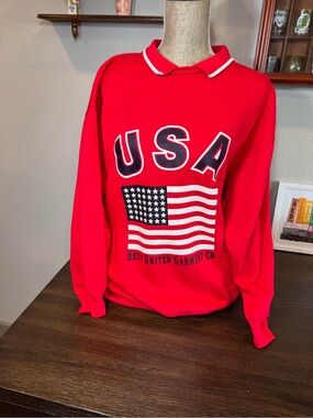 Vintage Bold Red USA Flag Pullover Sweatshirt